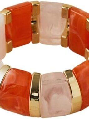 NEW Chunky Elastic Bangle Bracelet Colorful Wide Chunky Resin Gold Multi Colored